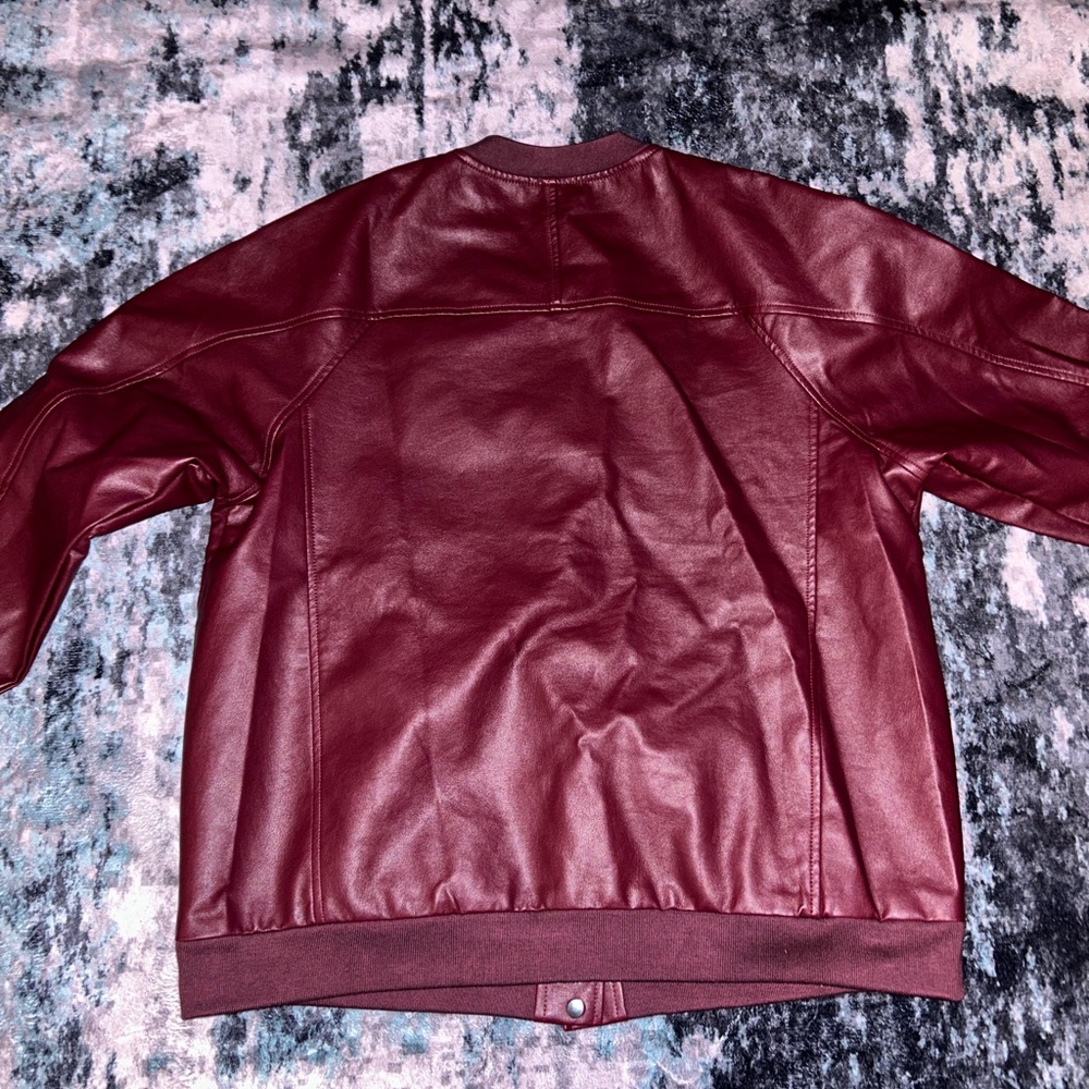 Amazon Essentials Red Leather Jacket Classic Style - image 2